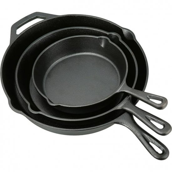 Ozark Trail 3 Piece Cast Iron Skillet Set, Pre-seasoned (8\", 10.5\", 12\")