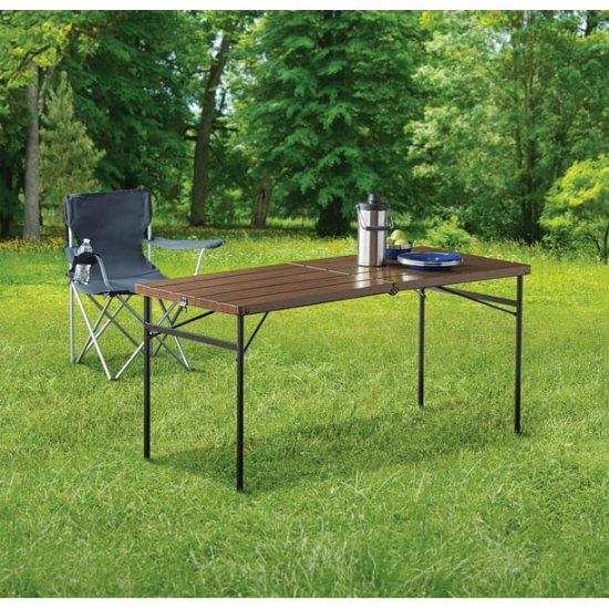 Ozark Trail 5FT Wood Folding Table, Brown, 60\" x 25.6\" x 28.93\"