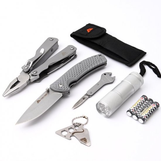 Ozark Trail 3.33\" Pocket Knives Set 15-in-1 multi-function tool 9 LED flashlight For Camping