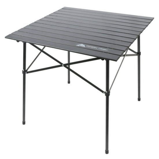 Ozark Trail Roll Top Camping Table, 31\" x 31\" x 27\", Gray