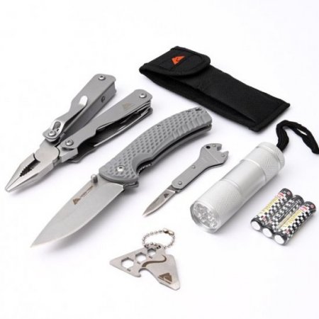 Ozark Trail 3.33" Pocket Knives Set 15-in-1 multi-function tool 9 LED flashlight For Camping